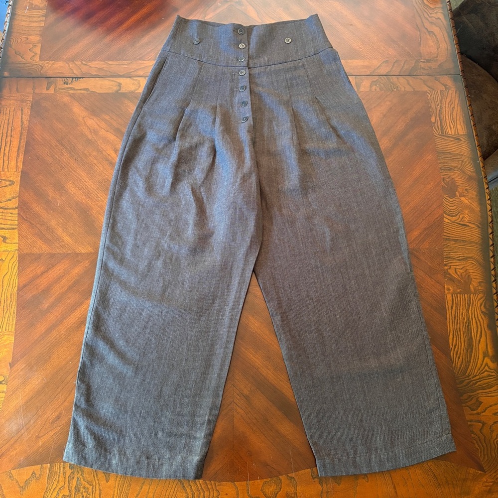 Lilith Linen Pants size 38 Small Loose Wide Leg Balloon Lagenlook Brown Gray‎